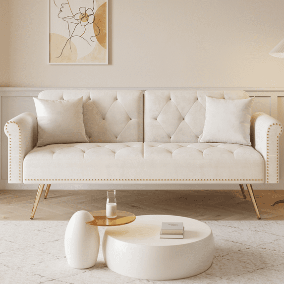 PAPROOS Beige Sofa Sleeper Couch, Loveseat Sofa with Pillows, Comfy Upholstered Deep Seat Sofa for Bedroom,Living Room,Apartment,Office,Dorm