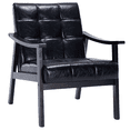 thumbnail image 1 of PAPROOS Accent Chair for Living Room, Mid-Century Modern Upholstered Reading Armchair with Solid Wood Arms, Comfy Bedroom Lounge Chair, Black-PU Leather, 1 of 10