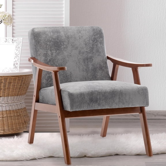 PAPROOS Accent Chair, Mid Century Armchair for Living Room, Single Sofa Couch with Solid Wood Frame(Gray)