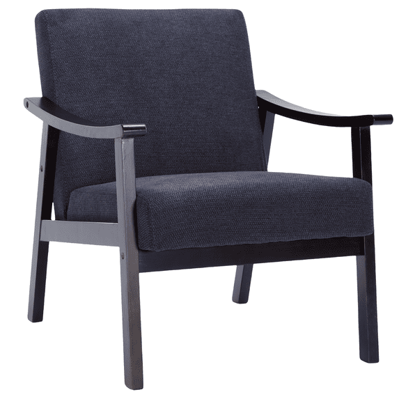 PAPROOS Accent Chair for Living Room, Mid-Century Modern Upholstered Reading Armchair with Solid Wood Arms, Comfy Bedroom Lounge Chair, Black