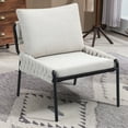 thumbnail image 1 of PAPROOS Accent Chair, Modern Arm Chair Braided Upholstered Reading Chair Lounge Chair with Metal Frame for Living Room Bedroom Sunroom, Beige #2, 1 of 10