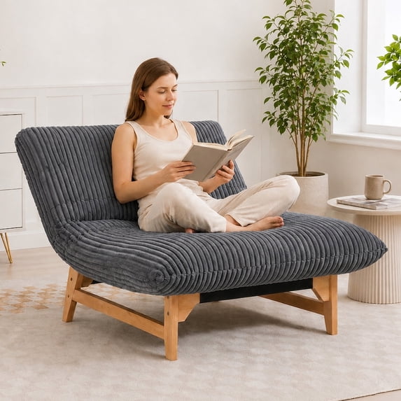 43" Oversized Accent Chair, Paproos Comfy Reading Chair, Cloud Lounge Accent Chair Bean Bag Chair for Adults, Corduroy Upholstered Lazy Sofa for Living Room Bedroom, Dark Gray