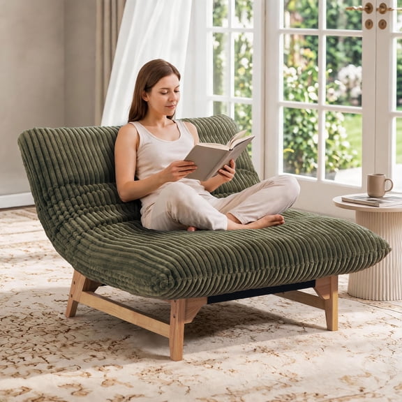 43" Oversized Accent Chair, PAPROOS Comfy Reading Chair, Cloud Lounge Accent Chair Bean Bag Chair for Adults, Corduroy Upholstered Living Room Bedroom Chair, Antique Green