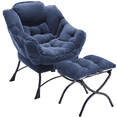 thumbnail image 1 of PAPROOS Accent Chair with Ottoman, Upholstered Fabric Reading Chair with Armrests, Footrest and Side Pocket, Modern Lounge Chair Comfy Lazy Chair for Living Room, Leisure Sofa Chair Set, Navy Blue, 1 of 12