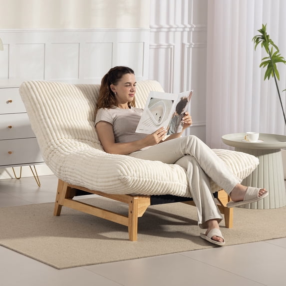 43" Oversized Accent Chair, Paproos Comfy Reading Chair, Cloud Lounge Accent Chair Bean Bag Chair for Adults, Corduroy Upholstered Lazy Sofa for Living Room Bedroom, White