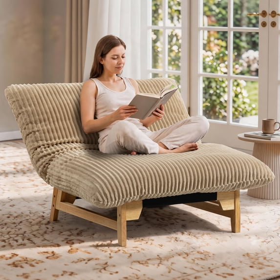 43" Oversized Accent Chair, PAPROOS Comfy Reading Chair, Cloud Lounge Accent Chair Bean Bag Chair for Adults, Corduroy Upholstered Living Room Bedroom Chair, Khaki