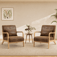 thumbnail image 1 of PAPROOS Accent Chair Set of 2, Mid-Century Modern Armchair with Solid Wood Frame and Pillow, PU Leather Upholstered Reading Chair for Living Room Bedroom, Brown, 1 of 10