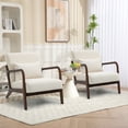 thumbnail image 1 of PAPROOS Accent Chair Set of 2, Mid-Century Modern Armchair with Solid Wood Frame and Pillow, Velvet Fabric Upholstered Reading Chair for Living Room Bedroom, Beige, 1 of 11