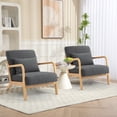 thumbnail image 1 of PAPROOS Accent Chair Set of 2, Mid-Century Modern Armchair with Solid Wood Frame and Pillow, Velvet Fabric Upholstered Reading Chair for Living Room Bedroom, Gray, 1 of 9