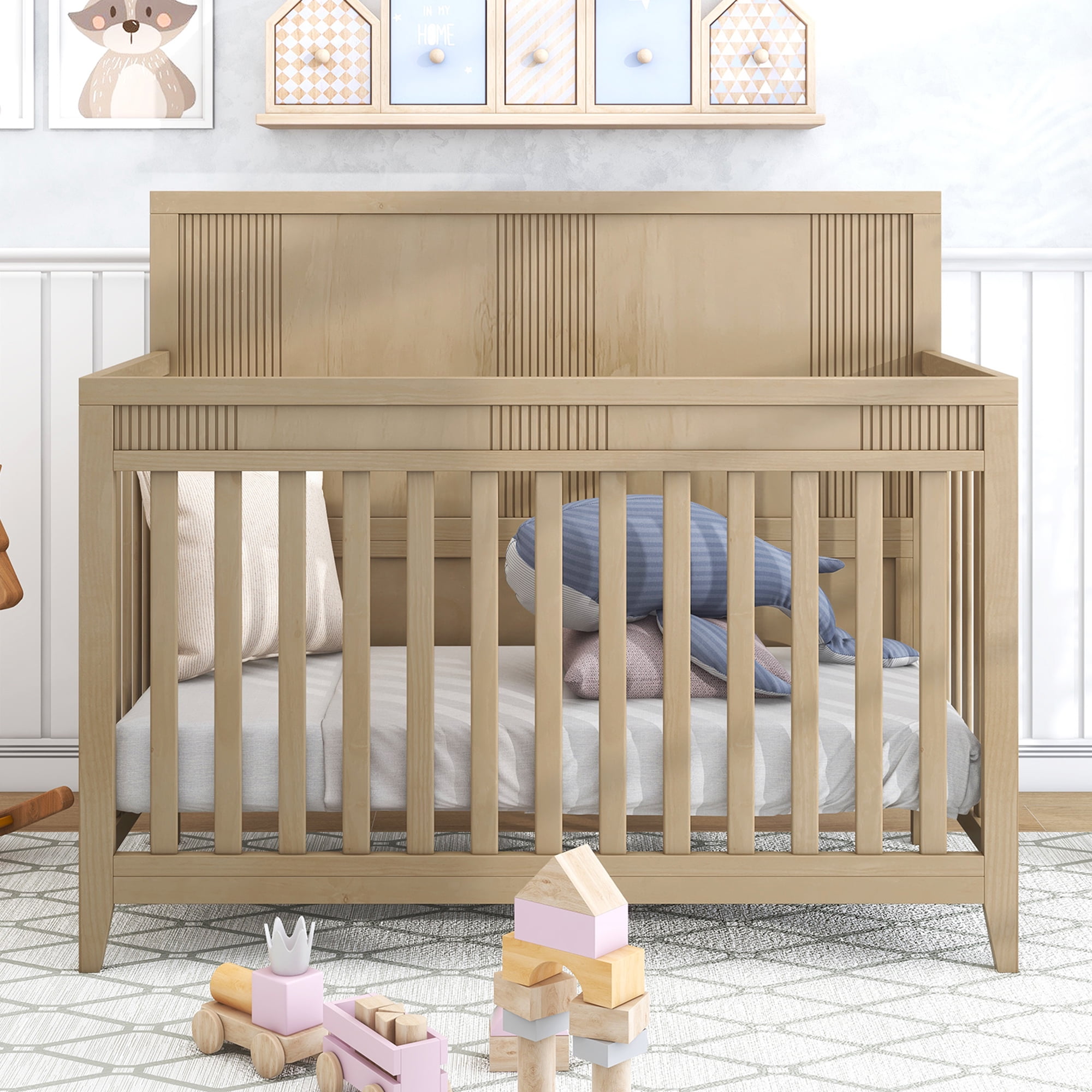 PAPROOS Baby Crib, Solid Pine Wood Safe Baby Bed, NonToxic Finish