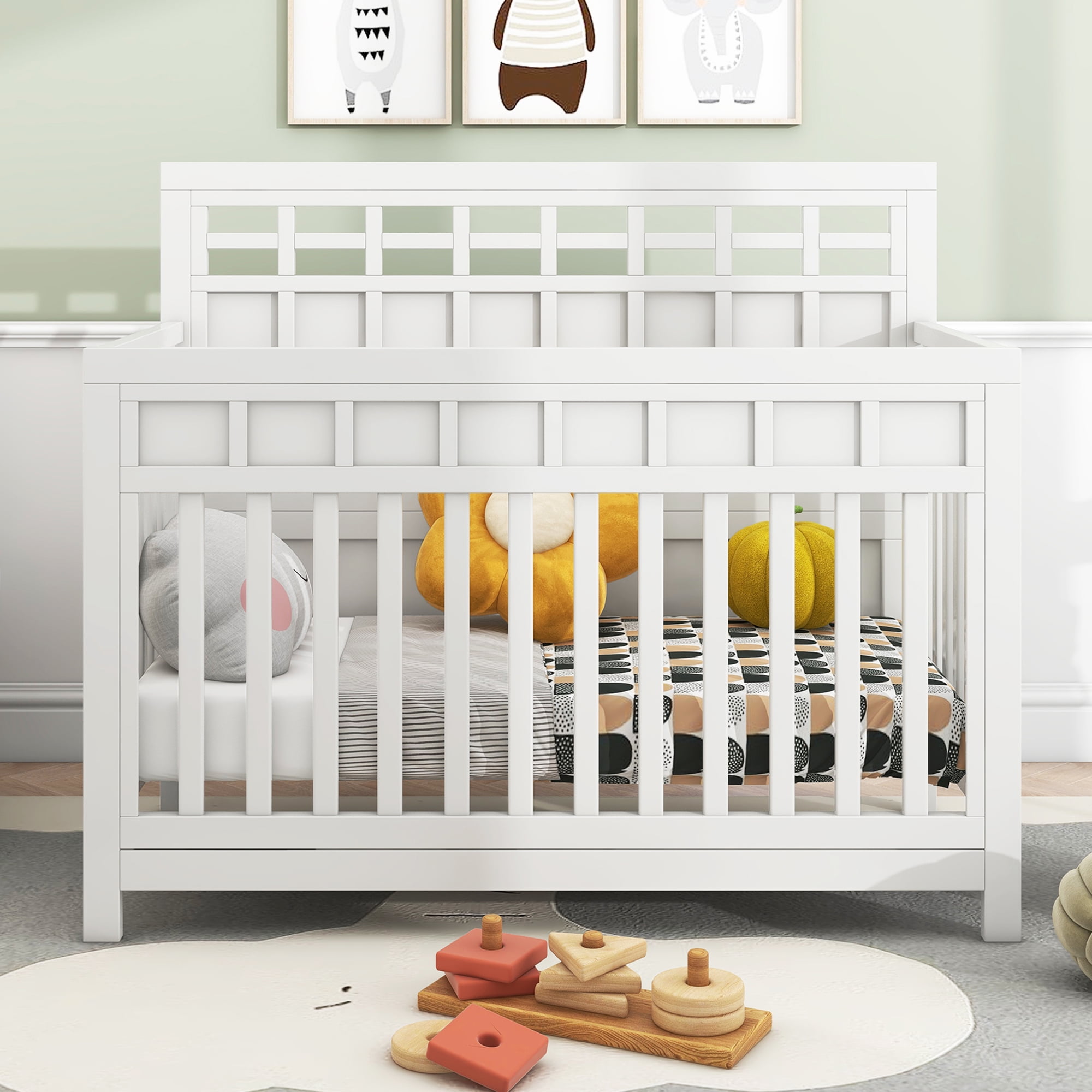 PAPROOS Baby Crib, Solid Pine Wood Safe Baby Bed, NonToxic Finish