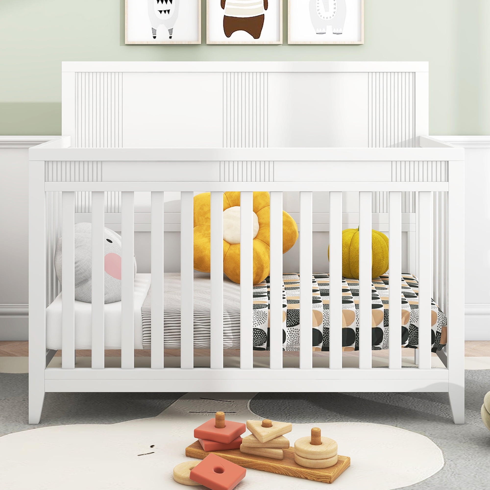 PAPROOS Baby Crib, Solid Pine Wood Safe Baby Bed, NonToxic Finish