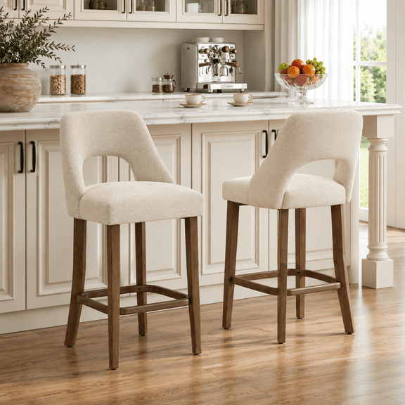 PAPROOS Bar Stools Set of 2, Upholstered Counter Height Bar Stools, Modern Counter Stools with Solid Wood Legs for Kitchen Island Dining Room Bar, Green