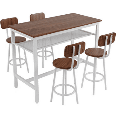 PAPROOS Bar Table Set of 5, 5 Piece Counter Height Dining Table and Chairs Set for Kitchen Breakfast Nook, Dining Room Pub Bistro Table and Bottom Shelf, Kitchen Table Sets with Stools, Brown