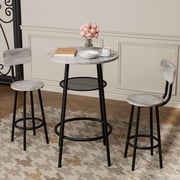 PAPROOS Bar Table Set for 2, Wood Tabletop and Chairs with Back, Small Dining Table for Kitchen Breakfast Nook Living Room Dinette,Gray+Black