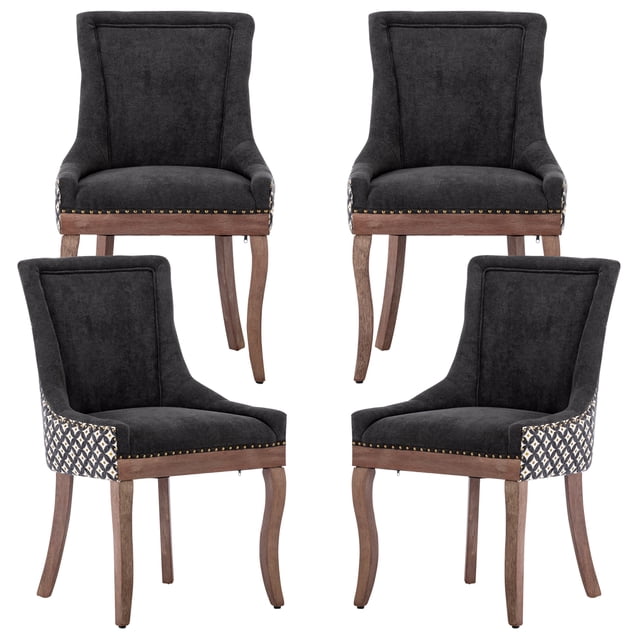 PAPROOS Black Dining Chairs Set of 4, Upholstered Dining Room Chairs ...