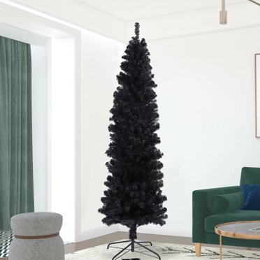 Goplus Black Pencil Christmas Tree, Pre-lit Artificial
