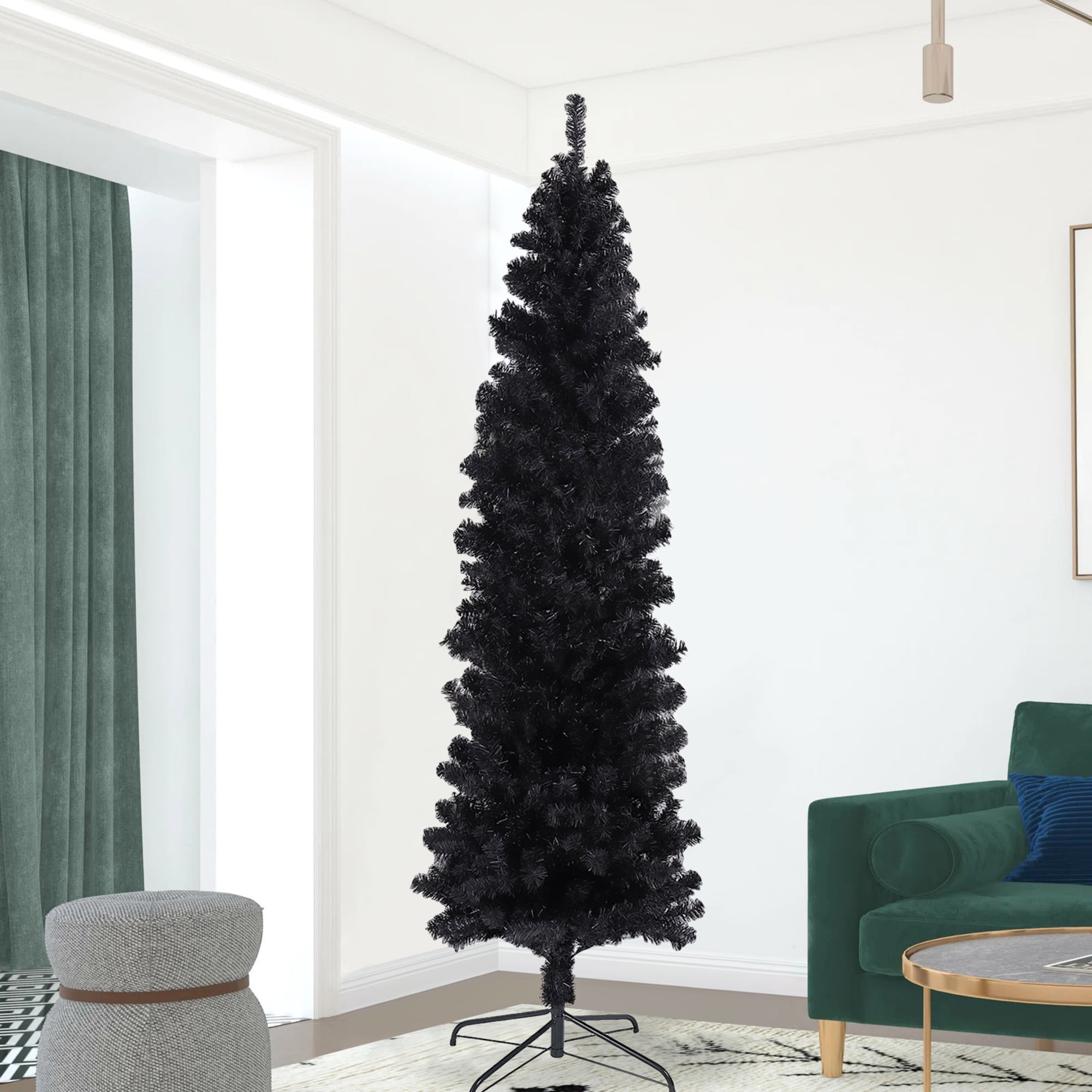PAPROOS Black Pencil Christmas Tree, 7.5FT Slim Christmas Tree with