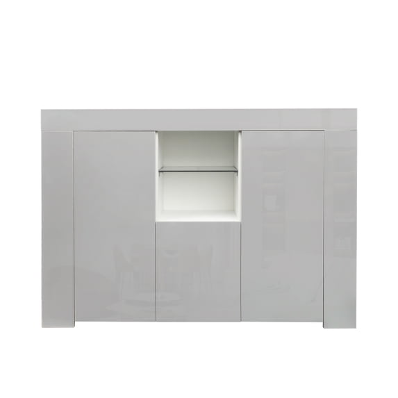 PAPROOS Buffet Cabinet, Modern Kitchen Sideboard Cupboard with Glass Door, Dining Room Sideboards and Buffets, Living Room Buffet Table Display Cabinet, White