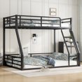 thumbnail image 1 of PAPROOS Bunk Bed Twin XL Over Queen Size, Low Floor Bunk Bed with Guard Rails, Metal Bunk Bed Frame with Ladder, Loft Bed for Dorms, Bedroom, No Box Spring Needed, Black, 1 of 6