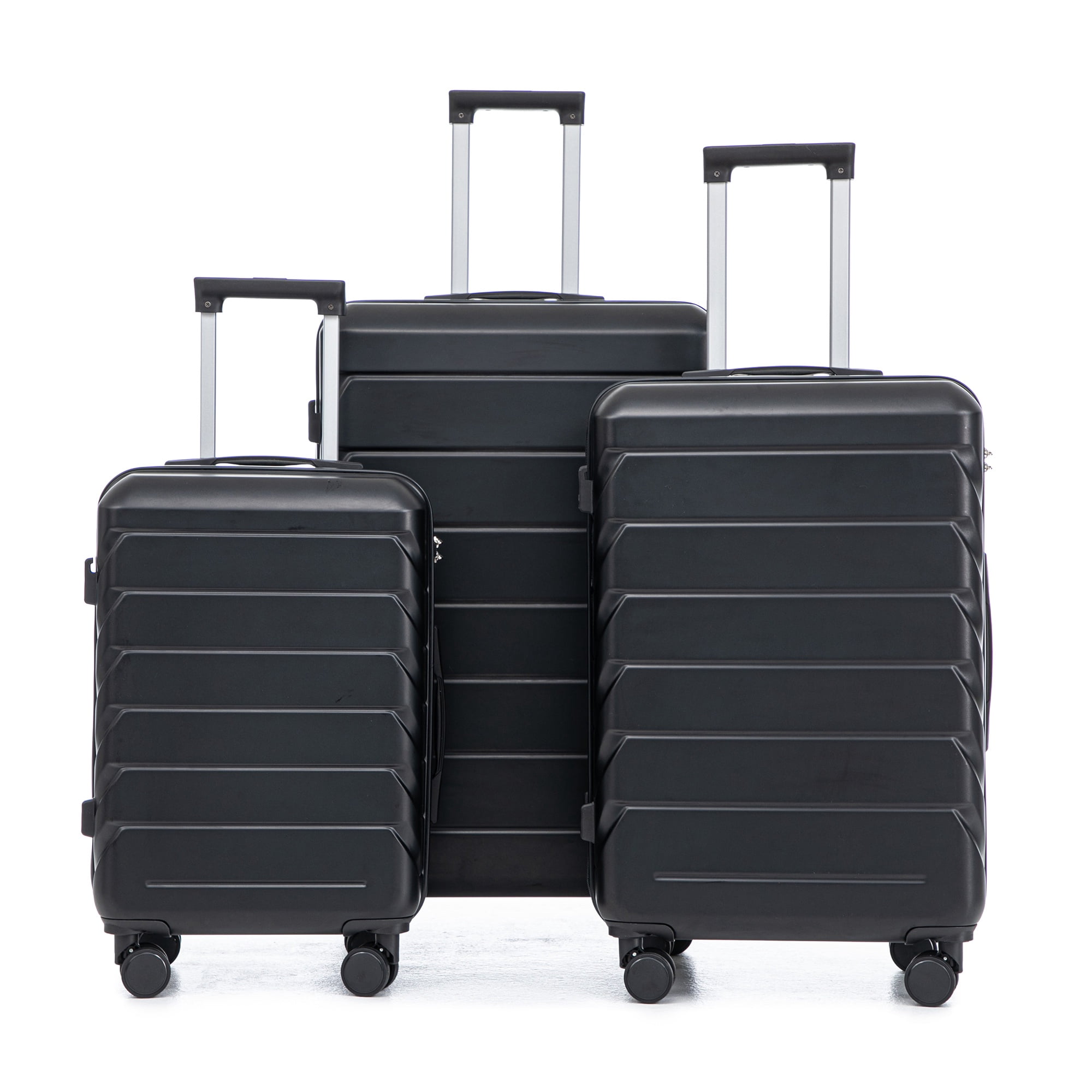 PAPROOS 3 Piece Luggage Set, ABS Carry-on Luggage Set with Spinner Wheels and TSA Lock, Lightweight Hardside Luggage, 20/24/28 Inch Rolling Suitcase Set for Travel Business Trip, Black