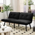 thumbnail image 1 of PAPROOS Convertible Futon Sofa Bed, 63'' Folding Sofa Bed Couch, Velvet Upholstered Futon Couch, Sofa Bed Couch, Loveseat Recliner Sleeper for Living Room, Small Space, Apartment, Black, 1 of 8