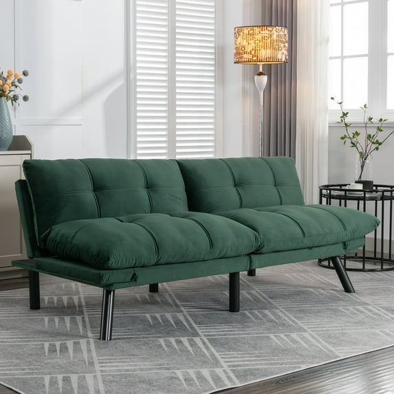 PAPROOS Convertible Sofa Bed, 67'' Futon Sofa Bed, Upholstered Sofa Bed Couch, Foladable Sofa Chair, Loveseat Sleeper Sofa for Small Space, Apartment, Living Room, Emerald
