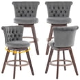 thumbnail image 1 of PAPROOS Counter Height Bar Stools Set of 4, 26” Swivel Bar Stools with Tufted Back and Nailhead Trim, Velvet Upholstered Kitchen Island Counter Stools with Solid Wood Legs and Footrest, Grey, 1 of 9