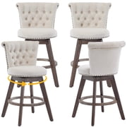 PAPROOS Counter Height Bar Stools Set of 4, 26  Swivel Bar Stools with Tufted Back and Nailhead Trim, Velvet Upholstered Kitchen Island Counter Stools with Solid Wood Legs and Footrest, Beige