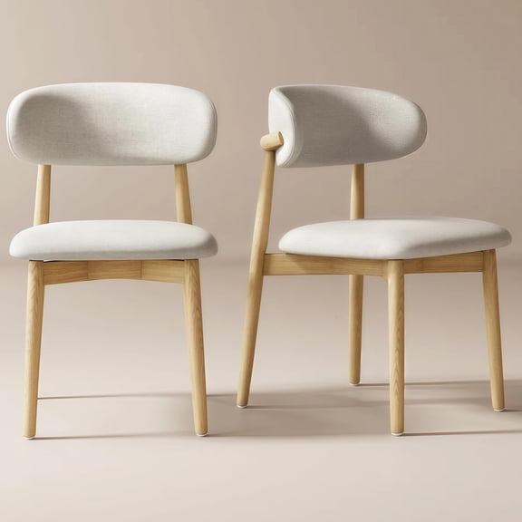 PAPROOS Dining Chairs Set of 2, Solid Ash Wood Upholstered Dining Room Chairs with Curved Back, Mid Century Modern Kitchen Chairs with Wood Legs, Japandi Style Kitchen Side Chairs, 330 Lbs, Oak