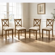 PAPROOS Dining Chairs Set of 4, Solid Wooden Dining Chairs with Padded Seat, Kitchen Chair with X-shaped Backrest for Dining Room, Oak