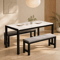 thumbnail image 1 of PAPROOS Dining Table Set for 4, 3-Piece Kitchen Table Set with 2 Velvet Benches, Kitchen Table Set with Faux Marble Tabletop, Metal Frame, Modern Dining Room Set for Home Cafeteria Bar, Gray+White, 1 of 8