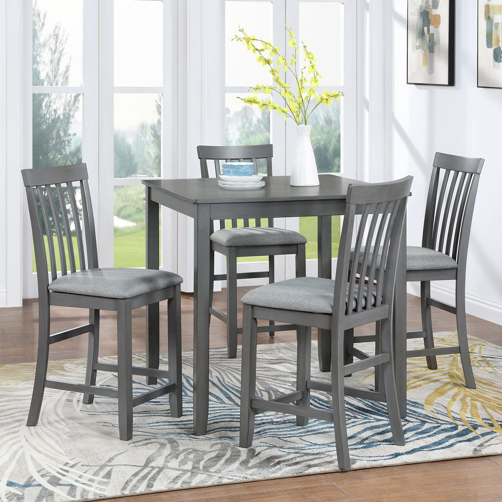 PAPROOS Dining Table Set for 4, 5 Piece Counter Height Kitchen Table Set with Square Table and 4 ...