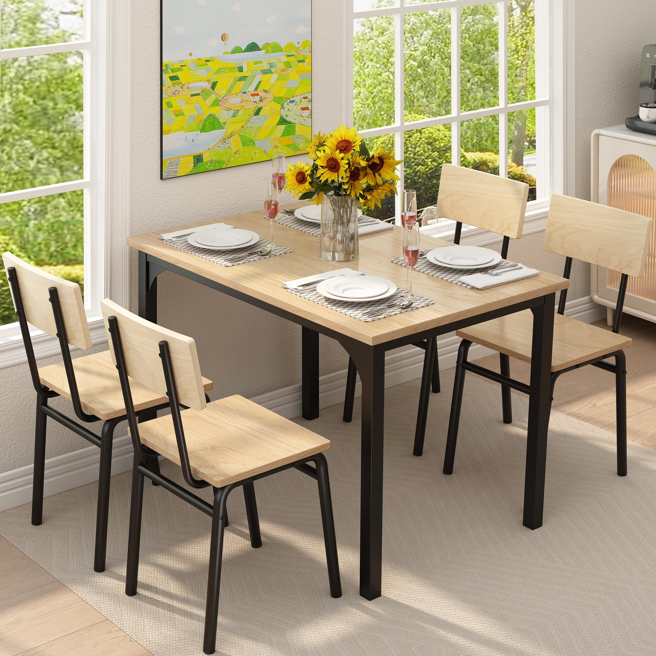 Costway 5PCS Simple Dinette Room Set - Metal Table & 4