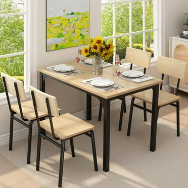 PAPROOS Dining Table Set for 4, Farmhouse Rectangle Wood Kitchen Table with 4 Wood Chairs, Dining Room Set for Breakfast Nook, Small Places, Restaurant, Natural