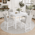 thumbnail image 1 of PAPROOS Dining Table Set for 4, 5 Piece Solid Wood Dining Room Set with Square Table and 4 Upholstered Chairs, Counter Height Kitchen Table with Crystal Decoration and Chair Set, White, 1 of 9