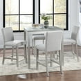 thumbnail image 1 of PAPROOS Dining Table Set for 4, 5 Piece Solid Wood Dining Room Set with Square Table and 4 Upholstered Chairs, Counter Height Kitchen Table with Crystal Decoration and Chair Set, Silver Grey, 1 of 8