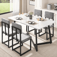 thumbnail image 1 of PAPROOS Dining Table Set for 4, 5 Piece Dining Room Table Set with Faux Marble Top and Fabric Upholstery Chairs, Modern Dinette Sets for Breakfast Nook, Kitchen Table and Chairs Set, White&Gray, 1 of 10