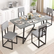 PAPROOS Dining Table Set for 4, 5 Piece Dining Room Table Set with Faux Marble Top and Leather Upholstery Chairs, Modern Dinette Sets for Breakfast Nook, Kitche