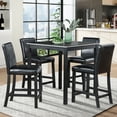 thumbnail image 1 of PAPROOS Dining Table Set for 4, 5 Piece Solid Wood Dining Room Set with Square Table and 4 Upholstered Chairs, Counter Height Kitchen Table with Crystal Decoration and Chair Set, Black, 1 of 8