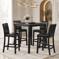 thumbnail image 1 of PAPROOS Dining Table Set for 4, 5 Piece Solid Wood Dining Room Set with Square Table and 4 Upholstered Chairs, Counter Height Kitchen Table with Crystal Decoration and Chair Set, Black, 1 of 8