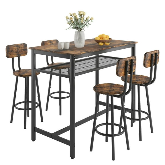 PAPROOS Dining Table Set for 4, Counter Height Dining Table and Chais Set, Modern Pub Bistro Table with Bottom Storage Shelf, Heavy Duty Dinette Sets for Dining Room Breakfast Nook Kitchen, Brown