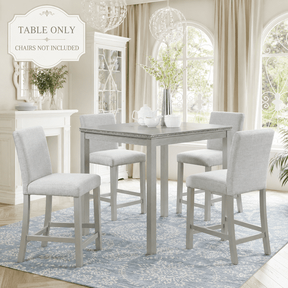 PAPROOS Counter Height Dining Table, Solid Wood Square Kitchen Table for Small Space, Modern Farmhouse Acacia Wooden Dining Table for Apartment, Silver Gray(Table Only)