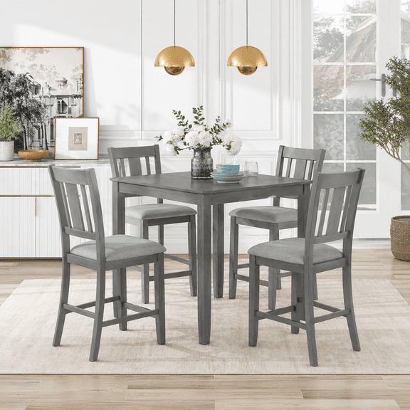 PAPROOS Solid Wood Dining Table, 30'' Height Square Kitchen Table for Small Space, Farmhouse Acacia Wooden Dinner Table for 4, Gray(Only Table)