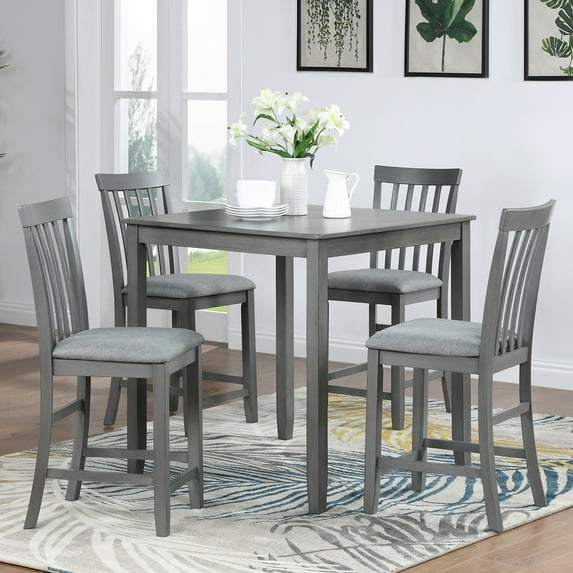 PAPROOS Solid Wood Dining Table, Counter Height Square Kitchen Table for Small Space, Farmhouse Acacia Wooden Dinner Table for 4, Gray(Only Table)