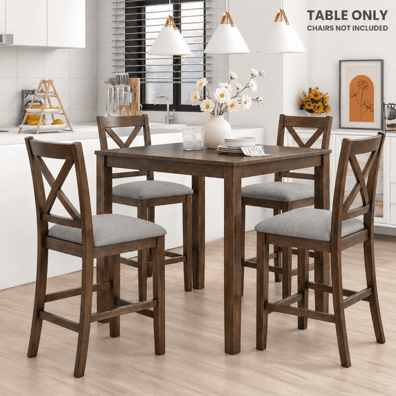 PAPROOS Counter Height Dining Table, Solid Wood Square Kitchen Table for Small Space, Modern Farmhouse Acacia Wooden Dining Table, Walnut(Table Only)