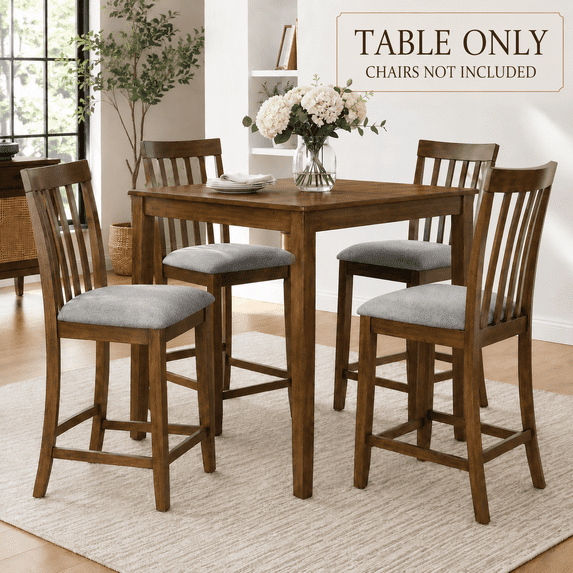 PAPROOS Counter Height Dining Table, Solid Wood Square Kitchen Table for Small Space, Modern Farmhouse Acacia Wooden Dining Table for Apartment, Walnut(Table Only)
