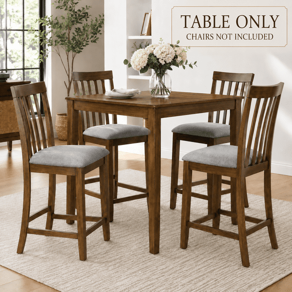 PAPROOS Counter Height Dining Table, Solid Wood Square Kitchen Table for Small Space, Modern Farmhouse Acacia Wooden Dining Table for Apartment, Walnut(Table Only)