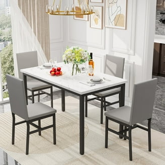 5-Piece Casual Wooden Dining Set Round Table Four Padded
