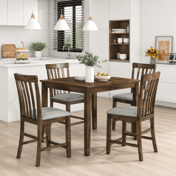 PAPROOS Solid Wood Dining Table, 30'' Height Square Kitchen Table for Small Space, Modern Farmhouse Acacia Wooden Dining Table for Apartment, Walnut(Table Only)
